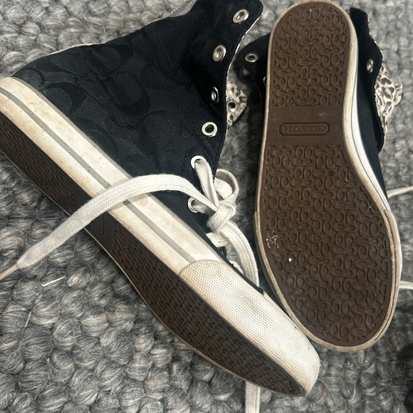 Coach Black “Bonney” Cheetah Logo Printed High Top Sneakers Size 6 - Picture 6 of 8